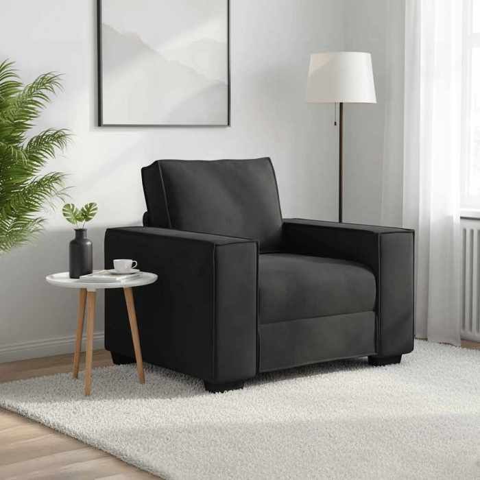 Fauteuil en velours - vidaXL - Noir - 60 cm - 99x78x84 cm - Accoudoirs larges - Cadre en bois et métal