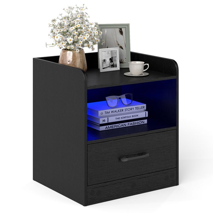 GIANTEX Tables de Chevet Moderne- Lumière LED Réglable- Table dAppoint- Tiroir- Étagère Ouverte- 44 5x40x50cm- Chambre Salon- GIANTEX Tables de Chevet Moderne- Lumière LED Réglable- Table dAppoint- Tiroir- Étagère Ouverte- 44 5x40x50cm- Chambre Salon-