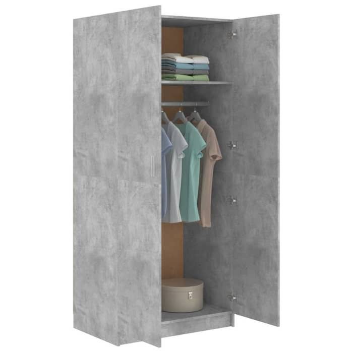 Garde-robe en bois dingénierie - WIENS - Gris béton - 80x52x180 cm - 2 portes - Grand espace de rangement