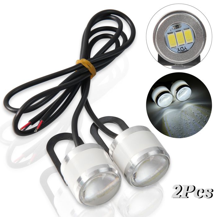 2pcs Feux de jour LED universels 12V pour moto : Feu de signalisation voyants Lampe œil d’aigle blanc Flash
