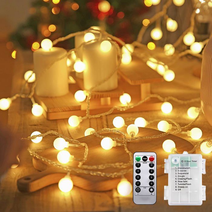 TRAHOO-Guirlande lumineuse à piles pour lintérieur - Blanc chaud - 5 m - 40 LED - Pour salon chambre à coucher balcon ten[J309]