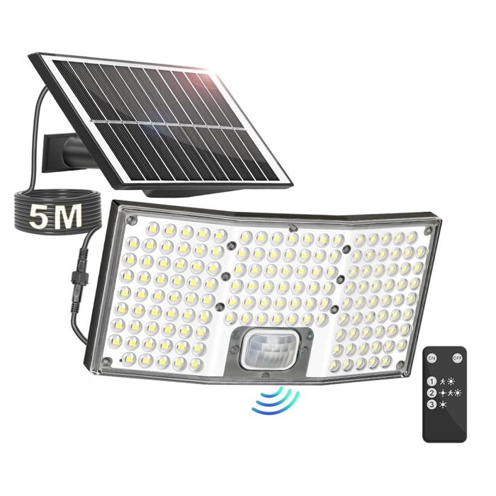 Lampe Solaire Extérieure 146 LED avec Détecteur de Mouvement IP65 Angle 120° Panneau Séparé Avec Câble de 5 m
