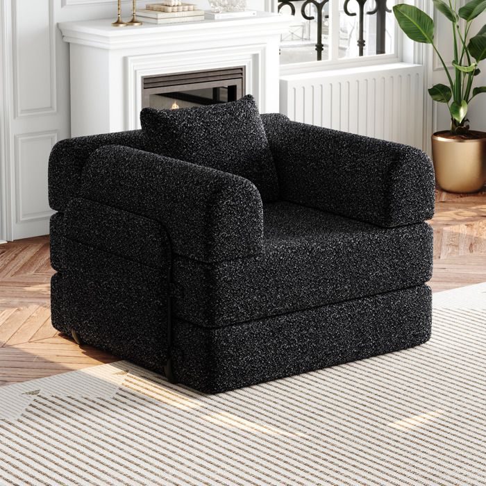 Canapé-lit 2-en-1 en chenille avec rangement d’accoudoir compacte FloraGrace
