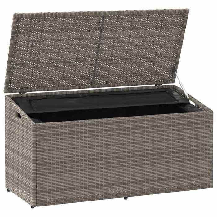 ShieldPro®COFFRE DE JARDIN SOLOMON Coffre de rangement de jardin - FAFA-TOP - Meuble de jardin - Gris 110x50x58 cm Résine tressée
