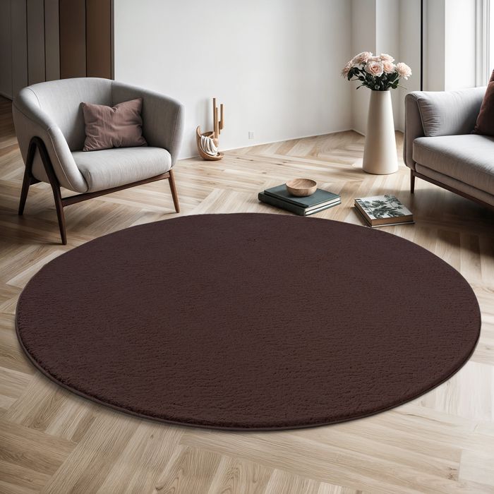 the carpet Relax tapis moelleux à poils courts antidérapant lavable à 30 degrés Marron 120 cm Rond