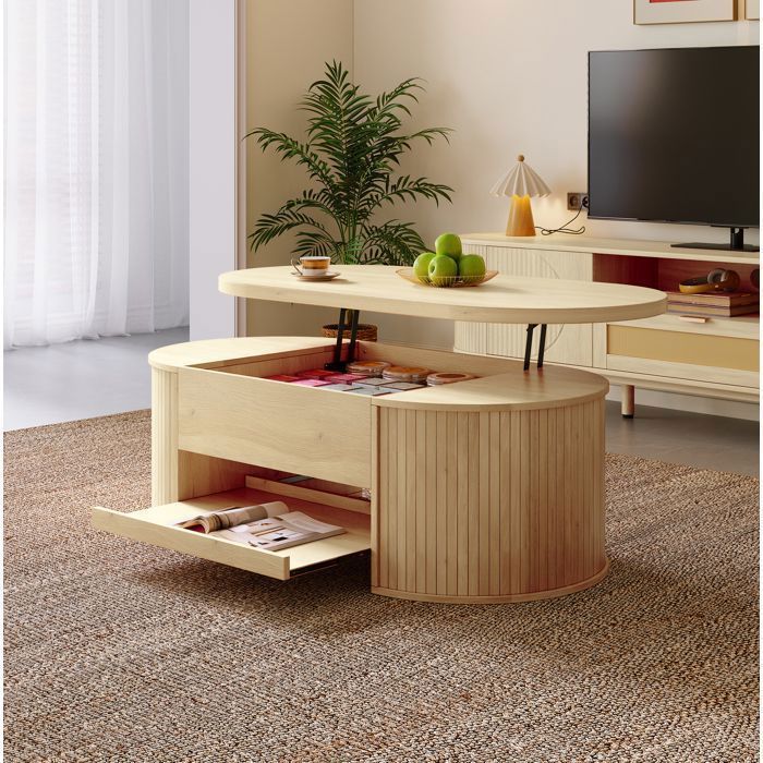 HOMVRA Table basse relevable 110x55 5x40 cm avec plateau réglable et étagère inférieure extensible MDF couleur naturelle