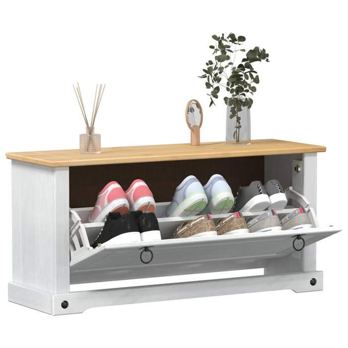 Blanc Cabinet à chaussures 1 pc - ZENCORE - Organisateur chaussures - Pour couloir - Corona Blanc 99x32x49cm Pin massif 644094 Blanc Cabinet à chaussures 1 pc - ZENCORE - Organisateur chaussures - Pour couloir - Corona Blanc 99x32x49cm Pin massif 644094