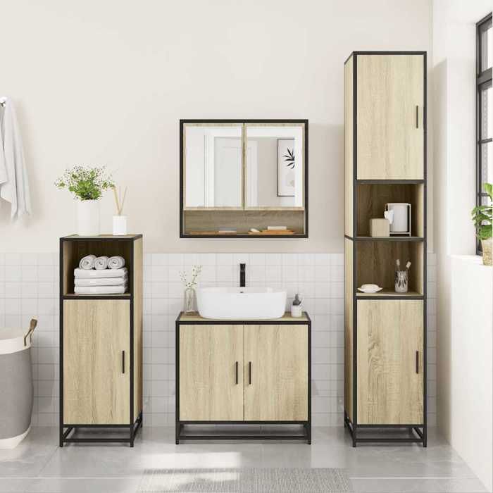 (TOP 2026)Ensemble de meubles de salle de bain - SWEETY - ARMOIRE WC/SALLE DE BAIN COMPLETE - 3 pcs - chêne sonoma 65x20x60cm 880182