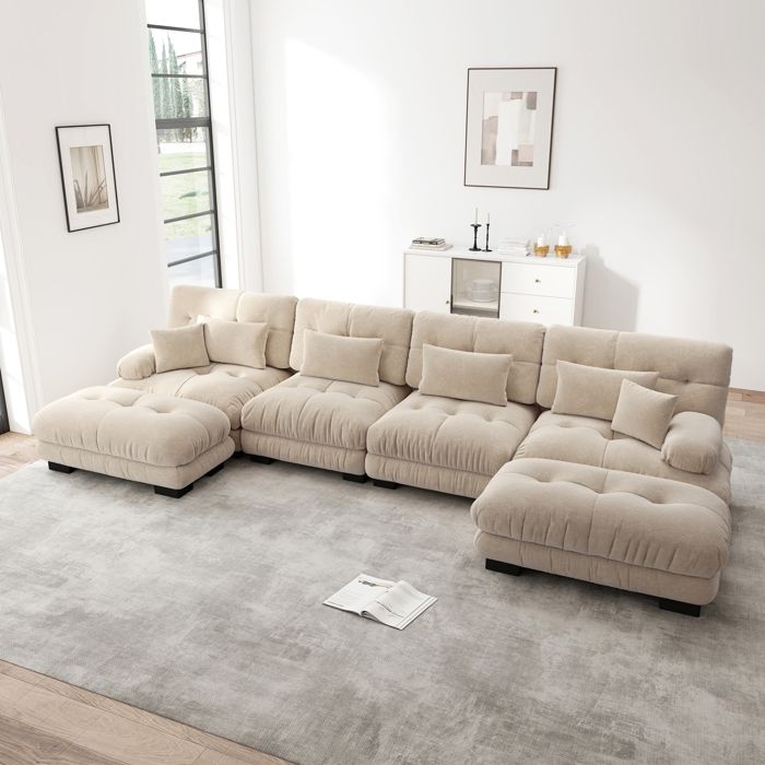 Canapé dangle modulaireensemble de canapé en forme de U pour saloncanapés Cloud confortables 4 places avec 2poufDIY marron clair