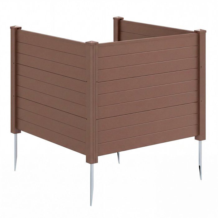 3 Panneaux Clôture de Jardin 122 x 95 CM COSTWAY-en PlastiquePiquets Galvanisés-sans Tranchée-Configuration sur Mesure-Brun