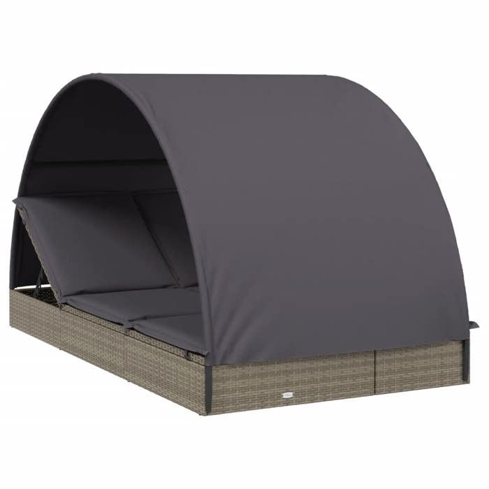 73216& CHIC Transat 2 places Bains de soleil lit de jour dextérieur avec toit rond gris 211x112x140 cm - 211x112x140 cm
