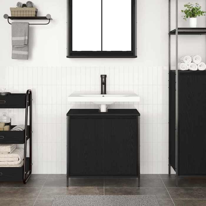 (17729)Moderne Meuble vasque de salle de bain noir 60x345x60 cm poid:15.25 kg