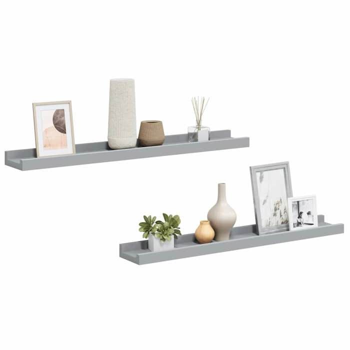 Étagères à rebord pour cadre photo 2 pcs Meuble Étagères Pour salon/chambre Gris 60x9x3 cm MDF B819