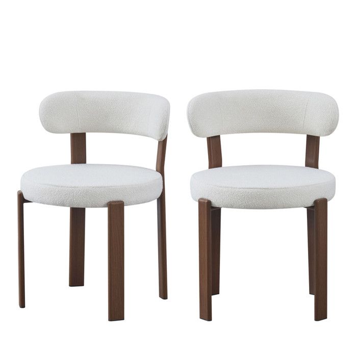 Izzy - Lot de 2 chaises en tissu bouclette piètement effet bois foncé - Beige Izzy - Lot de 2 chaises en tissu bouclette piètement effet bois foncé - Beige