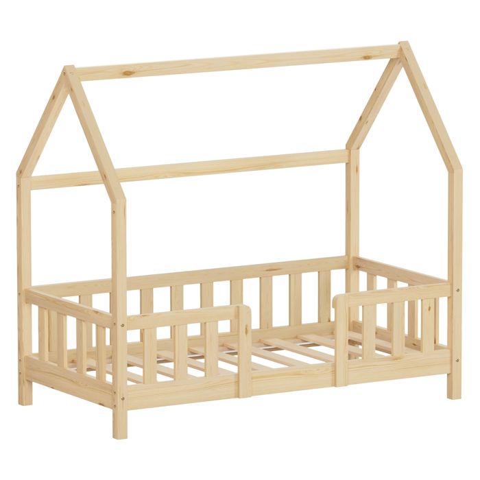 Lit cabane enfant simple ML-Design 70x140 cm bois beige sans matelas antichute et sommier inclus Lit cabane enfant simple ML-Design 70x140 cm bois beige sans matelas antichute et sommier inclus