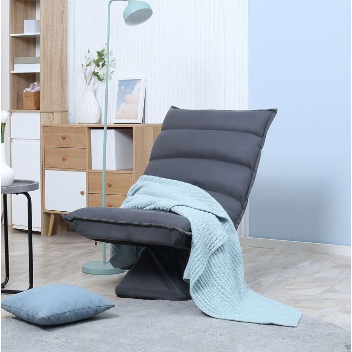 WOVREO Fauteuil de sol relax pivotant 360° avec dossier réglable 5 positions microfibre gris foncé