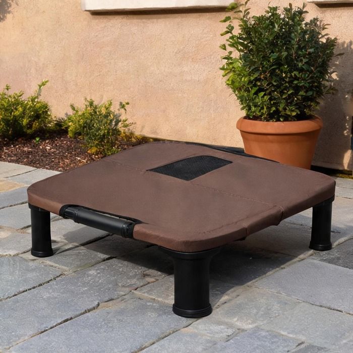 Lit surélevé pour chien XXL en textilène marron 122x92x23 cm – Usage intérieur et extérieur