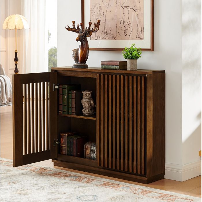 Buffet bas 2 portes - Style vintage mid-century - Noyer - 99 x 23 5 x 82 6 cm