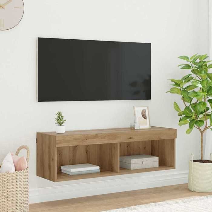 vidaXL Meuble TV LED mural 100 x 30 x 30 cm Chêne Artisanal