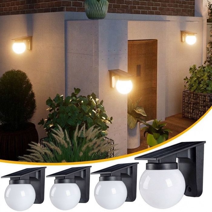4pcs Lampe Solaire Applique Murale avec capteur de lumière étanche IP65 3 Couleurs pour Éclairage Extérieure Balcon Couloir Cour