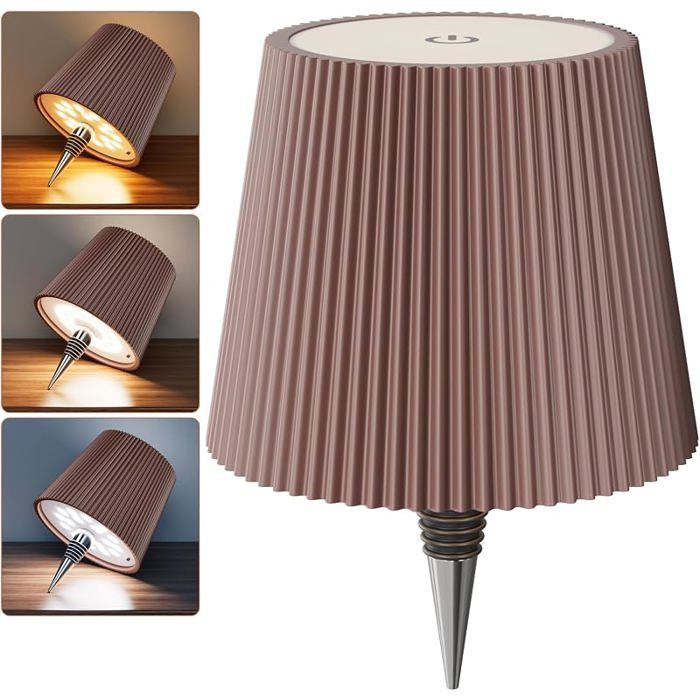 Lampe Bouteille LED Sans Fil Lampe de Table Rechargeable IP54 étanche Lumière de Bouteille Tactile à Brun Rougeâtre LAMPE A POSER