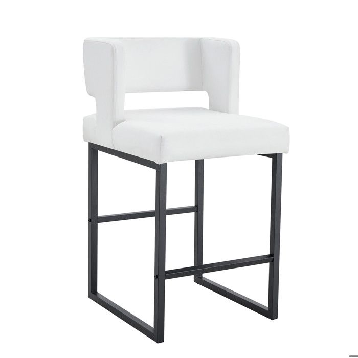 Chaise de bar nordique lot de 2 blanche et noire en PU et métal hauteur 91 4 cm assise 66 cm charge 135 kg TYNQER