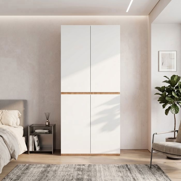 Armoire Chambre Adult - 4 Portes - avec Tiroir à Bijoux et 2 Tiroirs - 90 x 50 x 200 cm - Blanc et Chêne Armoire Chambre Adult - 4 Portes - avec Tiroir à Bijoux et 2 Tiroirs - 90 x 50 x 200 cm - Blanc et Chêne