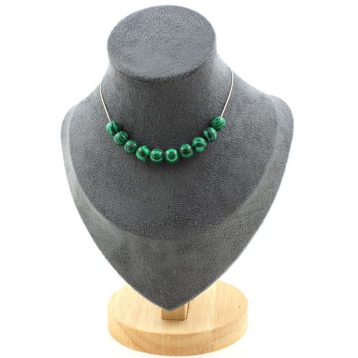 Comparer les prix de Collier - ABIJOUX - Malachite - 10 perles 8 mm - Chaine en acier - Taille personnalisable
