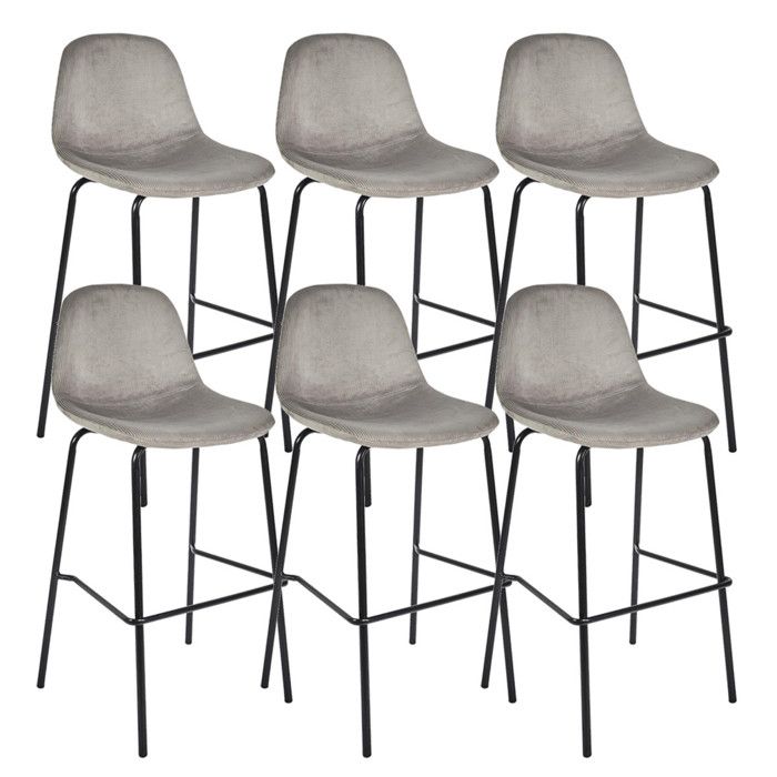 KONAE - Lot de 6 Tabourets de Bar en Velours Côtelé Gris KONAE - Lot de 6 Tabourets de Bar en Velours Côtelé Gris