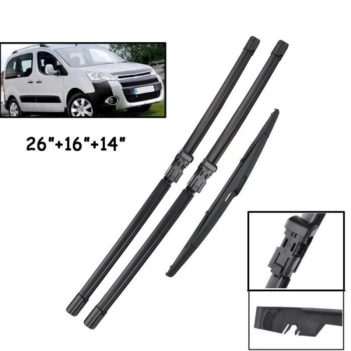 Lot de 3 Balais dessuie-glace avant + arrière Pour Peugeot Partner 2 2008 2009 2010 2011 2012 2013 2014 2015 2016 2017