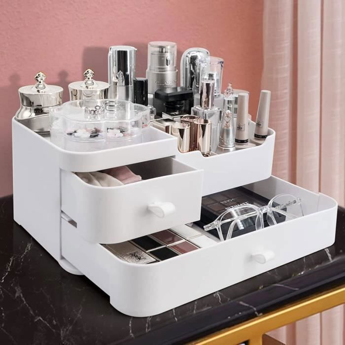 Organisateur Maquillage Avec 2 Tiroirs Transparents - 28,5x17x12 Cm - Pour Salle De Bain, Chambre - Étanche Et Pratique
