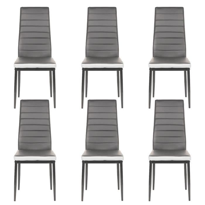 lot de 6 chaises salle à manger - gris - design contemporain - cuir pu écologique