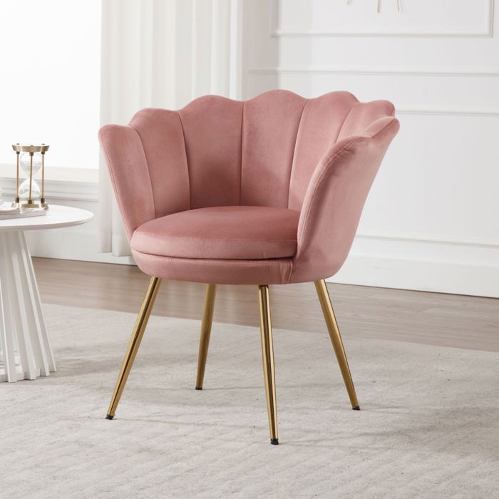 Fauteuil Salon, Dossier En Forme De Pétale, Chaise Coiffeuse En Velours