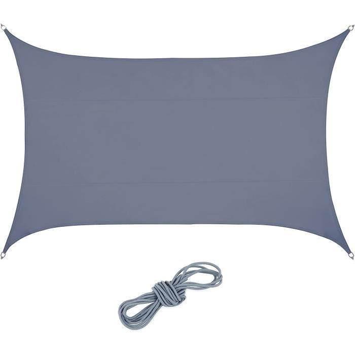 Relaxdays Voile D'Ombrage 5 X 7 M Grise Claire - Imperméable UV Rectangulaire Concave PES