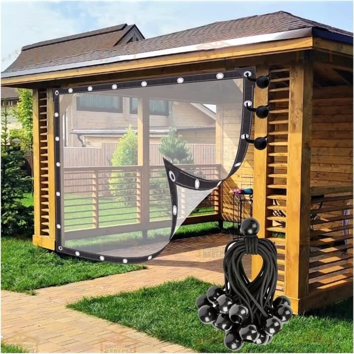 Bâche PVC Transparente Pour Patio 8x16 Pieds (2.5x5m) - Rideau Imperméable Extérieur