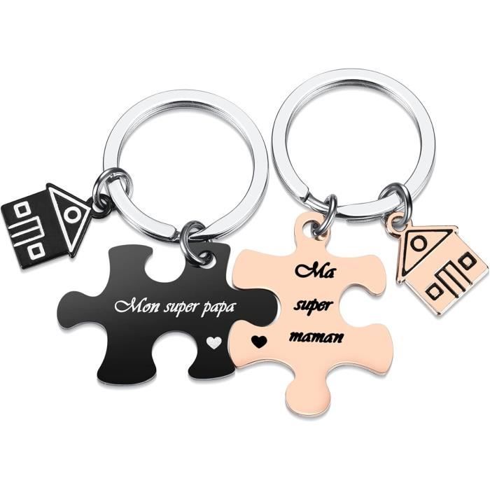 Porte-clés pièce de puzzle amitié couple lot de 2 acier gravure  personnalisée