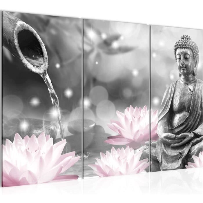 Peinture Mandala Bouddha Gris – 4 X 30x40 Cm – Toile Acrylique Sur Châssis Bois – Art Indonésien