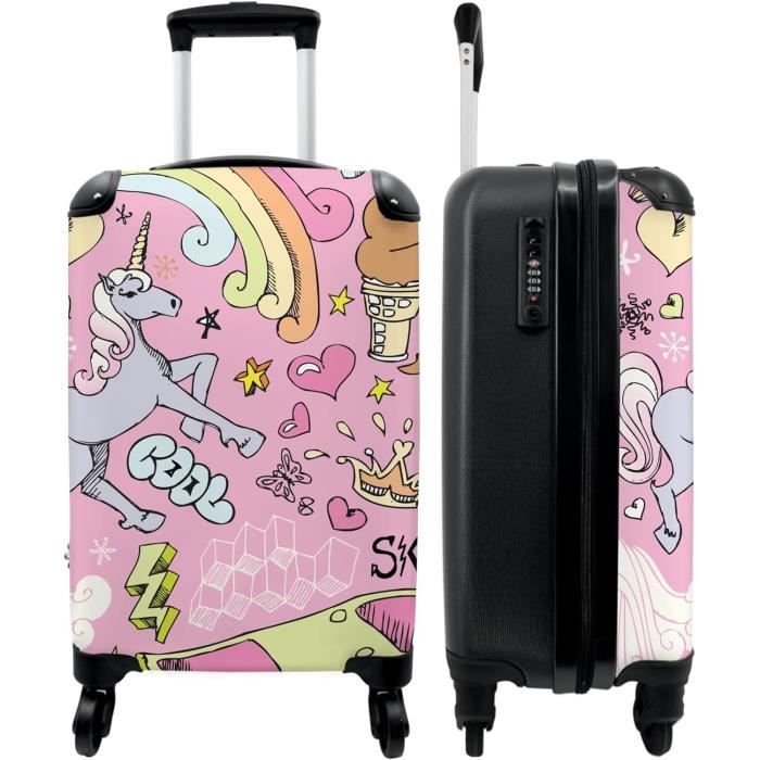 COSTWAY Valise 16'' + Sac à dos 12'' Bagage à Roulettes en Rose pour