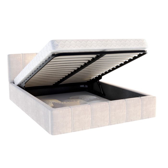 Lit coffre 120x200 cm en velours Beige avec sommier relevable et coffre de rangement - ATLANTA