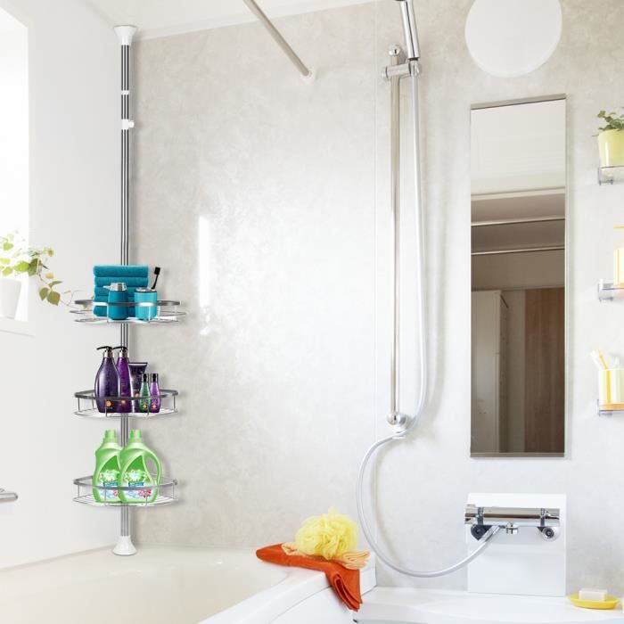 casnely etagere telescopique douche salle de bains en inox avec 3 tablettes achat vente meuble etagere casnely etagere telescopiqu cdiscount