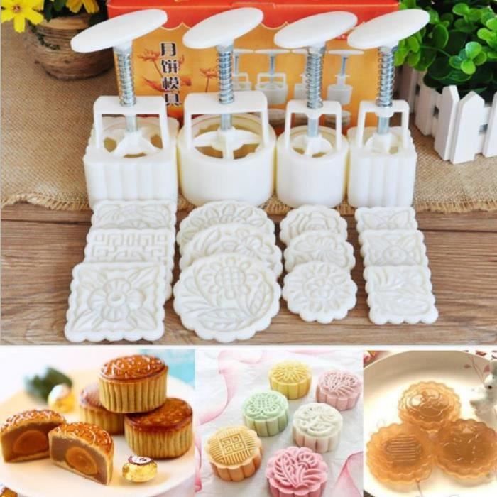 Moule à Mooncakes Niaciswe - Lot De 2 Avec 10 Motifs - Facile à Démouler - Résine ABS