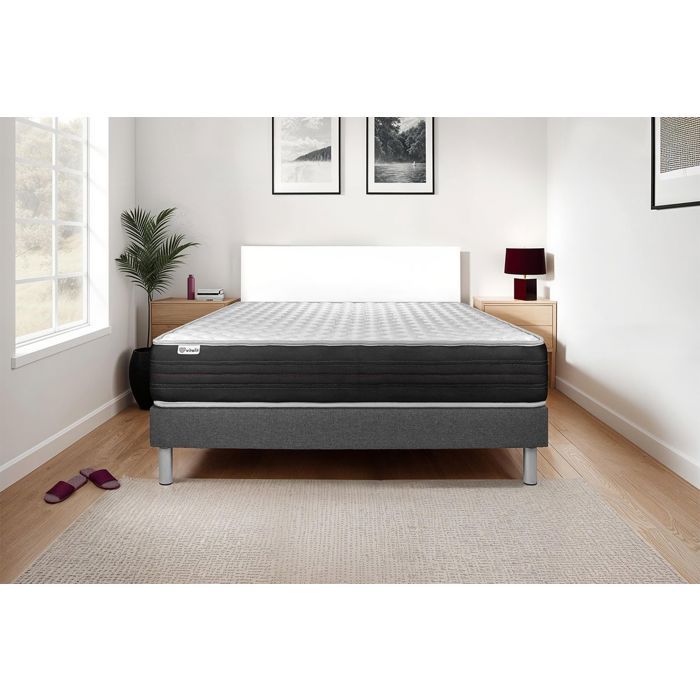 Ensemble Matelas Sommier 160x200 cm - Sommier Gris (en kit) - Vitalmemo One Gris