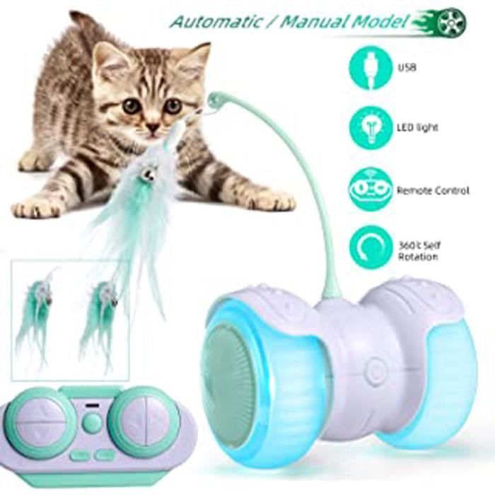 Mao Jouet Chat Interactif Telecommande Balles Auto Rotative Avec Lumiere Led Plumes Chargee Par Usb Boule Automatique Pour Chaton Cdiscount