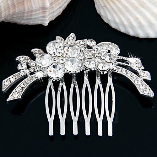 Peigne à Cheveux Strass Blanc Sur Métal Argenté - Sans Nickel - Très Joli - Neuf Avec étiquettes