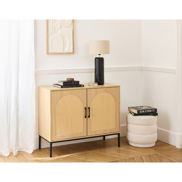 Nagato - buffet bas - cannage et effet bois - 2 portes - 100 cm - Bois / Noir Nagato - buffet bas - cannage et effet bois - 2 portes - 100 cm - Bois / Noir