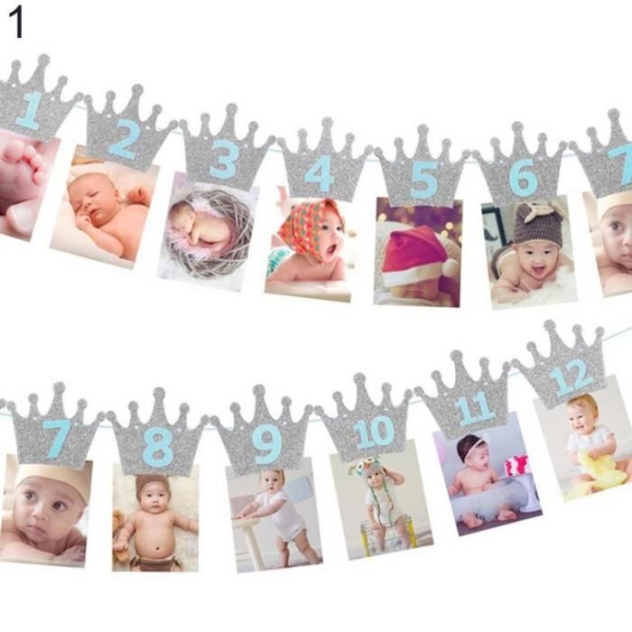 1er Bebe Fete D Anniversaire Paillettes Couronne Banniere Photo Mensuelle 1 12 Mois Guirlande 1 Cdiscount Maison