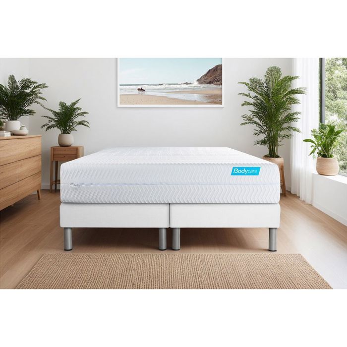 Ensemble sommier matelas 180x200 Biocare Mémoire de forme - 26 cm - Equilibré - double sommiers blanc