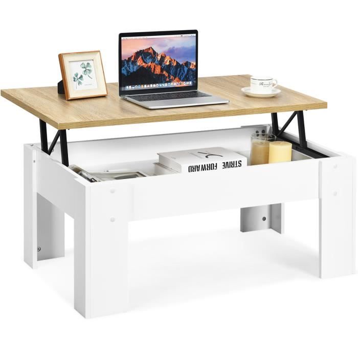 Table Basse Réglable En Hauteur 100x50 Cm - Avec Tiroirs Et Compartiment Caché, Plateau Relevable - 4