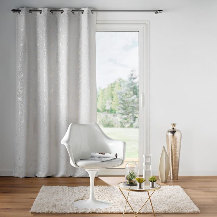 Rideau à œillets occultant imprimé métallisé argent Éclat gris
