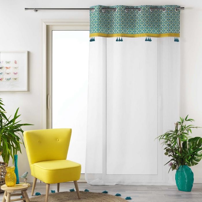 douceur d/'intérieur Voilage à oeillets 140 x 240 cm voile sablé avec top pompons melusine blanc